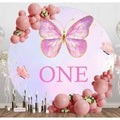 Purple Butterfly Glitter Round One Birthday Backdrop - Aperturee