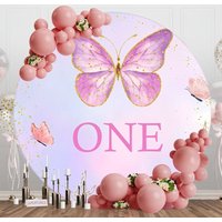 Purple Butterfly Glitter Round One Birthday Backdrop - Aperturee