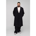 Plus Oversized Boxy Double Breasted Collarless Overcoat, Negro