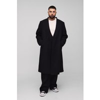 Plus Oversized Boxy Double Breasted Collarless Overcoat, Negro