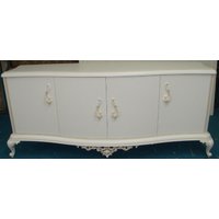 Casa Padrino Luxus Barock Massivholz Sideboard Matt WeiÃ / Beige - Handgefertigter Massivholz Schrank mit 4 TÃ¼ren - Luxus Barock MÃ¶bel - Wohnzimmer MÃ¶bel im Barockstil - Barock Einrichtung