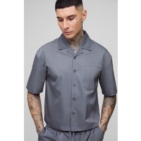 Camisa Tall Oversize Recta De Raso Y Jacquard, Gris
