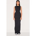 Black Ribbed Detail Mid Rise Maxi Skirt
