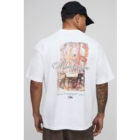 Oversized Man Script Manhattan Print T-Shirt, Blanco