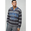 Polo Oversize De Punto Cardado Con Escote De Pico Y Rayas, Gris