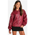 Chaqueta Tall Bomber Oversize De Cuero Sintético Con Costuras En Contraste, Rojo