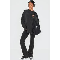 PrettyLittleThing Black Embossed Logo Washed Skinny Flare Trousers