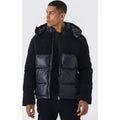 Chaqueta Acolchada De Brillo Intenso Y Borreguito, Negro