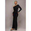 Goddiva Off Shoulder Gathered Panel Soft Touch Maxi Dress - Black