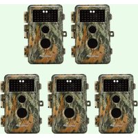 Pack x5 Caméras de Chasse Nocturne Vision 64MP HD 1296P,Détection de Mouvement PIR de 70° No Glow Invisible,Étanche IP66|A252 Vert