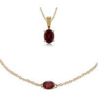 Classic Oval Garnet Single Stone Pendant & Bracelet Set in 9ct Yellow Gold