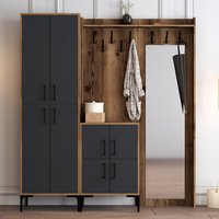 Bergen Wooden Hallway Furniture with Mirror in Walnut and Anthracite