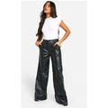 Pantalón De Tiro Alto Y Pernera Ancha De Cuero Sintético, Negro