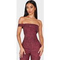 Petite Burgundy Faux Leather Strap Foldover Detail Top