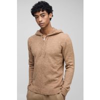 Sudadera Regular De Punto Con Capucha Y Cremallera, Brown
