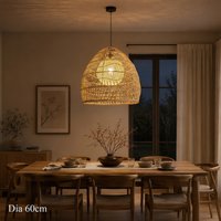 Natural Rattan Pendant Light | Handwoven Ceiling Lamp for Kitchen & Dining Room