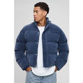 Boxy Fit Velour Funnel Neck Puffer Jacket, Gris