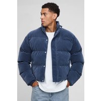 Boxy Fit Velour Funnel Neck Puffer Jacket, Gris