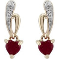 Art Nouveau Style Heart Ruby & Diamond Drop Earrings in 9ct Yellow Gold
