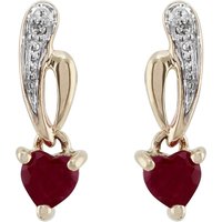 Art Nouveau Style Heart Ruby & Diamond Drop Earrings in 9ct Yellow Gold