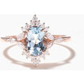 Oval Cut Natural Aquamarine Engagemant Ring Mixed Cut Diamond Halo Ring