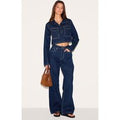 Indigo Contrast Stitch Slouchy Wide Leg Jeans
