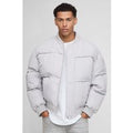 Oversized Fit Pleated Panel Bomber Jacket, Gris