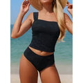 Black Jacquard Textured 2 Piece Women Beach Swimsuit Set