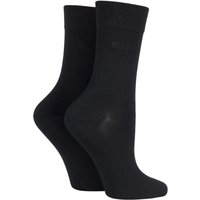 2 Pair Black Plain Bamboo Fibre Socks Ladies 4-8 Ladies - Elle