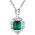18K White Gold Emerald Wildflowers Necklace Engagement Wedding Gift for Her