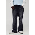 Relaxed Flared Washed Gusset Paint Splatter Jeans, Negro