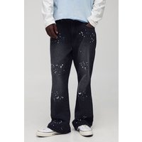 Relaxed Flared Washed Gusset Paint Splatter Jeans, Negro