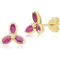 Floral Marquise Ruby Stud Earrings in 9ct Yellow Gold