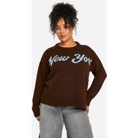 Jersey Plus Oversize De Punto Con Texto New York, Brown