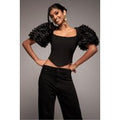 3D Textured Sleeve Scuba Corset Top - Black by Goddiva