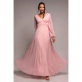 Balloon Sleeve Chiffon Maxi Dress - Blush Pink by Goddiva