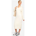 Vestido Maxi De Punto Suave Y Canalé Grueso Con Detalle En El Cuello, Cream