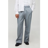 Wide Leg Pleat Front Trouser With Turn Up Hem, Gris