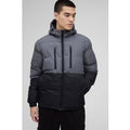Chaqueta Acolchada Con Capucha Y Colores En Bloque, Gris