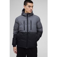 Chaqueta Acolchada Con Capucha Y Colores En Bloque, Gris