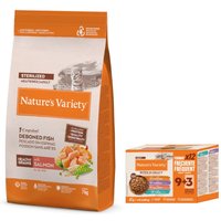 7 kg Crocchette Nature's Variety + 12 x 85 g Bites in Salsa Pacco misto gratis! - 7 kg Healthy Grains Sterilized Adult Salmone + 12 x 85 g Mix: Pollo, Salmone, Tacchino, Tonno