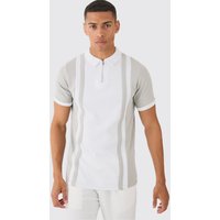 Polo Ajustado Con Cremallera En El Cuello Y Paneles, Blanco