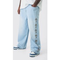 Vaqueros Plus Holgados Sin Tratar Con Adornos, Azul