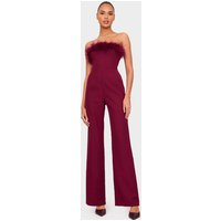 Burgundy Faux Fur Bandeau Straight Leg Jumpsuit