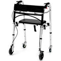 Walking aids with rollers and brakes