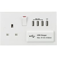 KnightsBridge 13A Switched Socket with Quad USB Charger 5V DC 5.1A