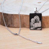 Colgante Rectangular Grabado con Foto o Nombre - 2,6 x 3,6 cm - Personaliza tu Colgante con una Foto - Incluye cadena