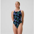 Maillot de bain Femme Club Training Leaderback imprimé noir/violet