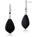Art Deco Style Pear Black Onyx & Black Spinel Drop Earrings in 925 Sterling Silver