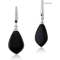 Art Deco Style Pear Black Onyx & Black Spinel Drop Earrings in 925 Sterling Silver